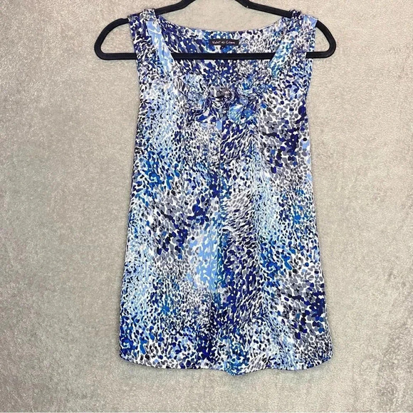 VIOLET & Claire S Small Top Shirt Blue Abstract Sleeveless Scoop Neck Ruffled - Picture 1 of 7